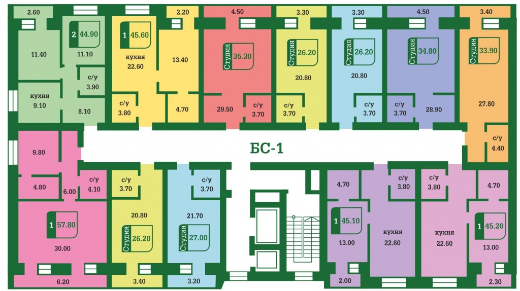ЖК Олимпия ГП-12, 1 секция, 3-17 этаж_планировка типового этажа.jpg